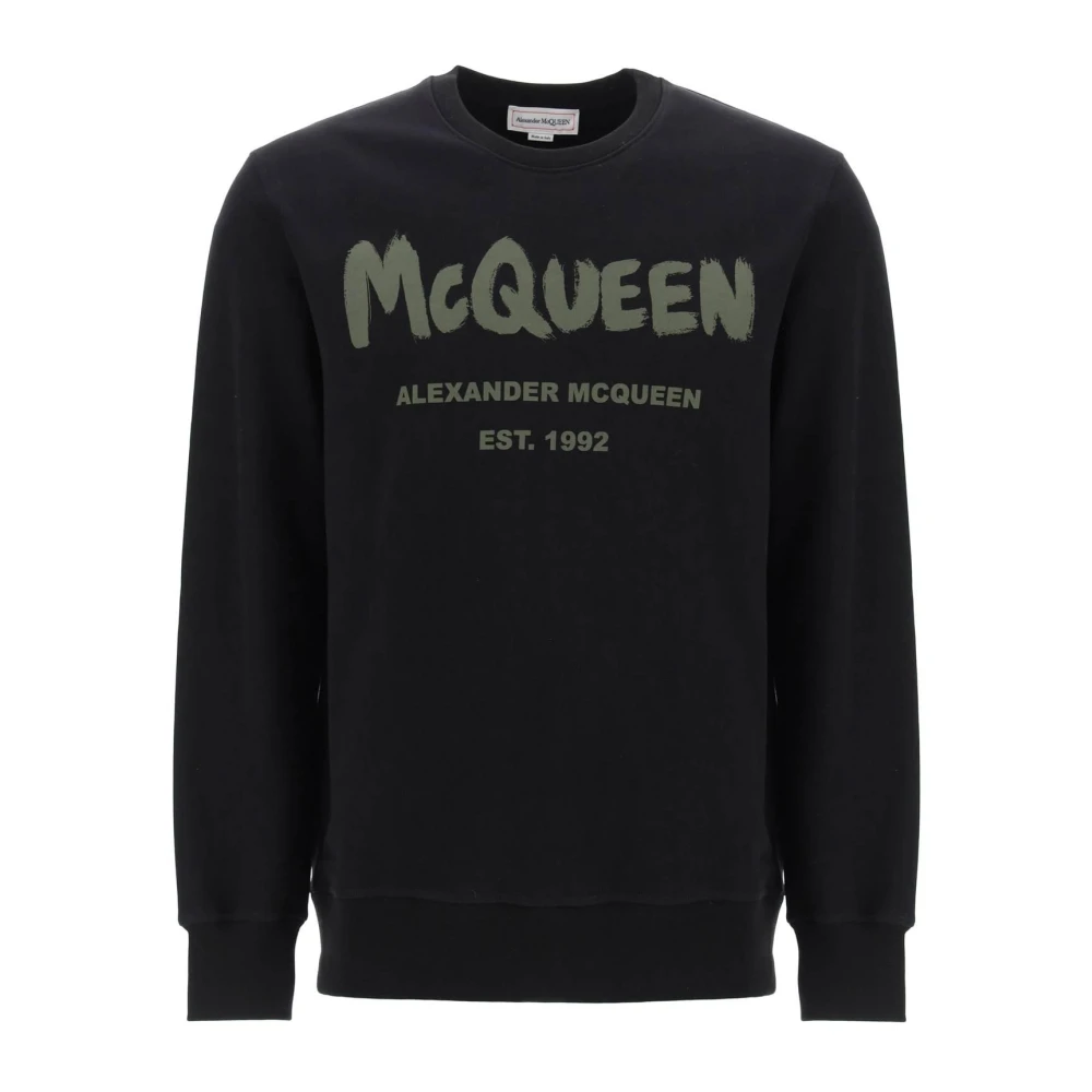 Alexander mcqueen Graffiti Sweatshirt met ronde hals Black Heren
