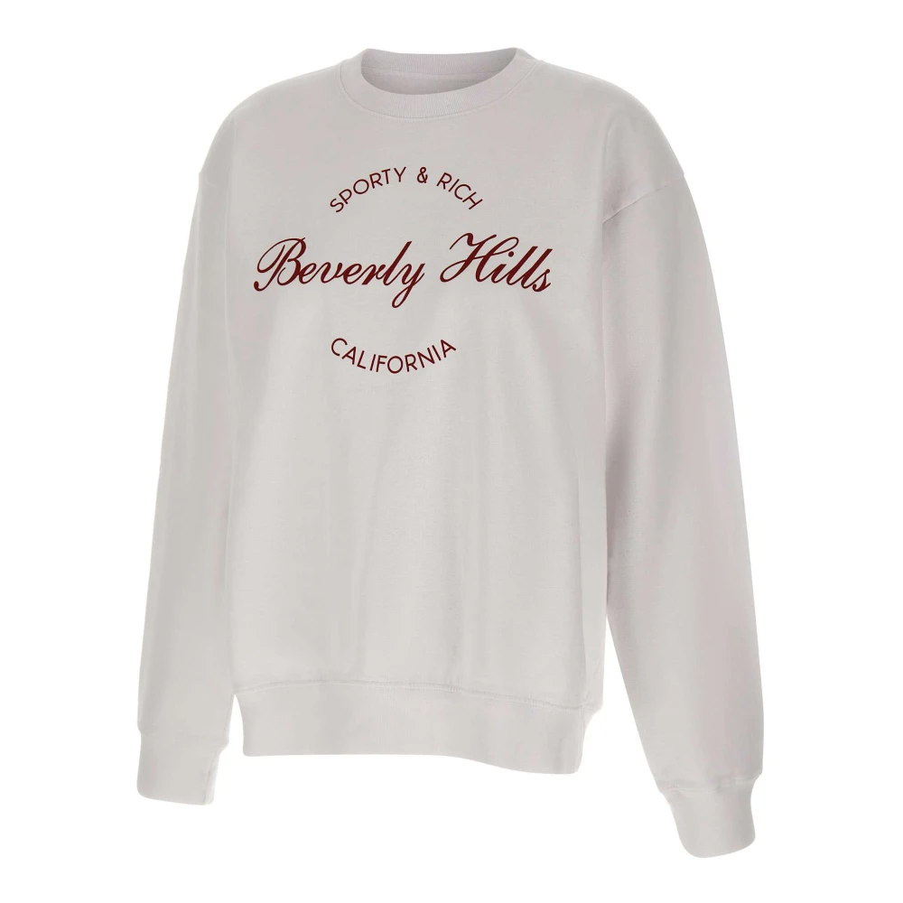 Sporty & Rich Women's White Sweatshirts, M, Beverly Script Crewneck