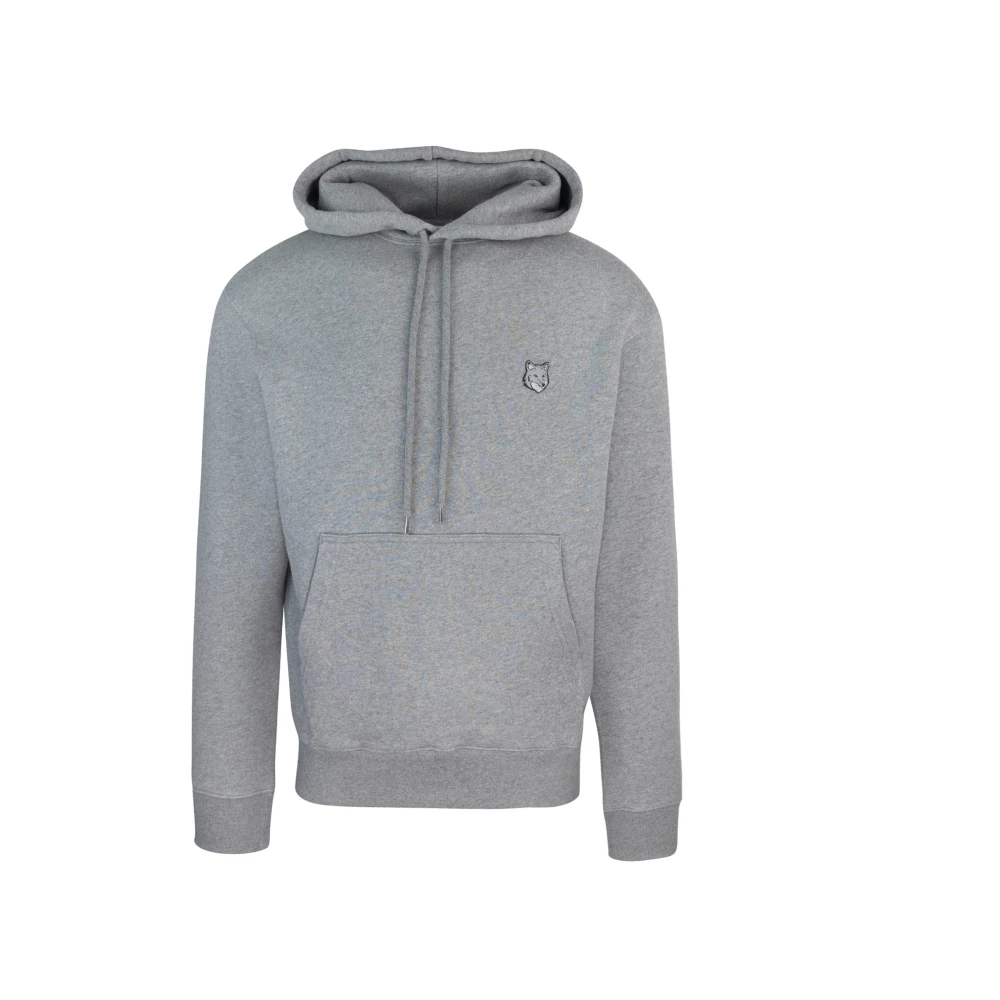 Maison Kitsuné Grijze hoodie met vossenhoofd Gray Heren