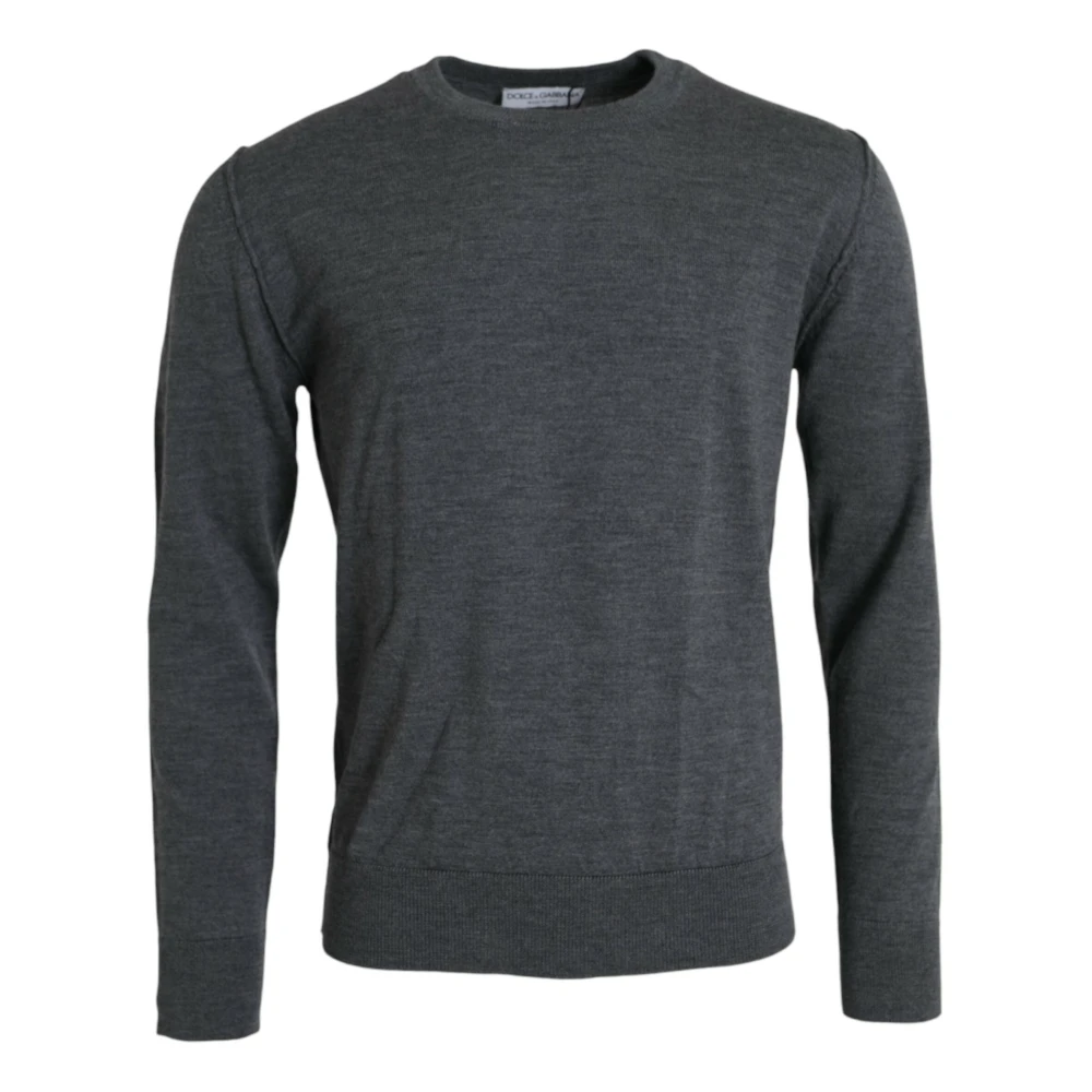 Dolce & Gabbana Men's Gray Round-Neck Knitwear,, Dark Grey Wool Round Neck Jumper Extra Large