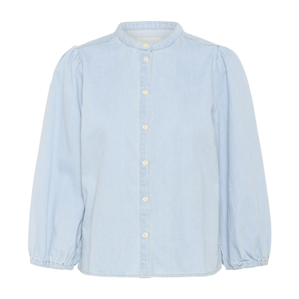 Part Two Blauwe Denim Blouse met ¾ Mouwen Blue Dames