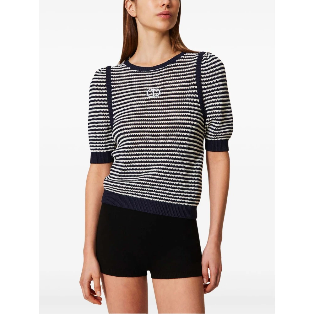 Twinset Navy Blue White Sweater Multicolor Dames