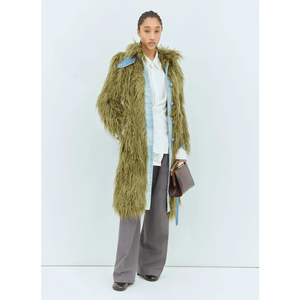 Dries Van Noten Denim & Faux Fur Ceintuurjas Green Dames