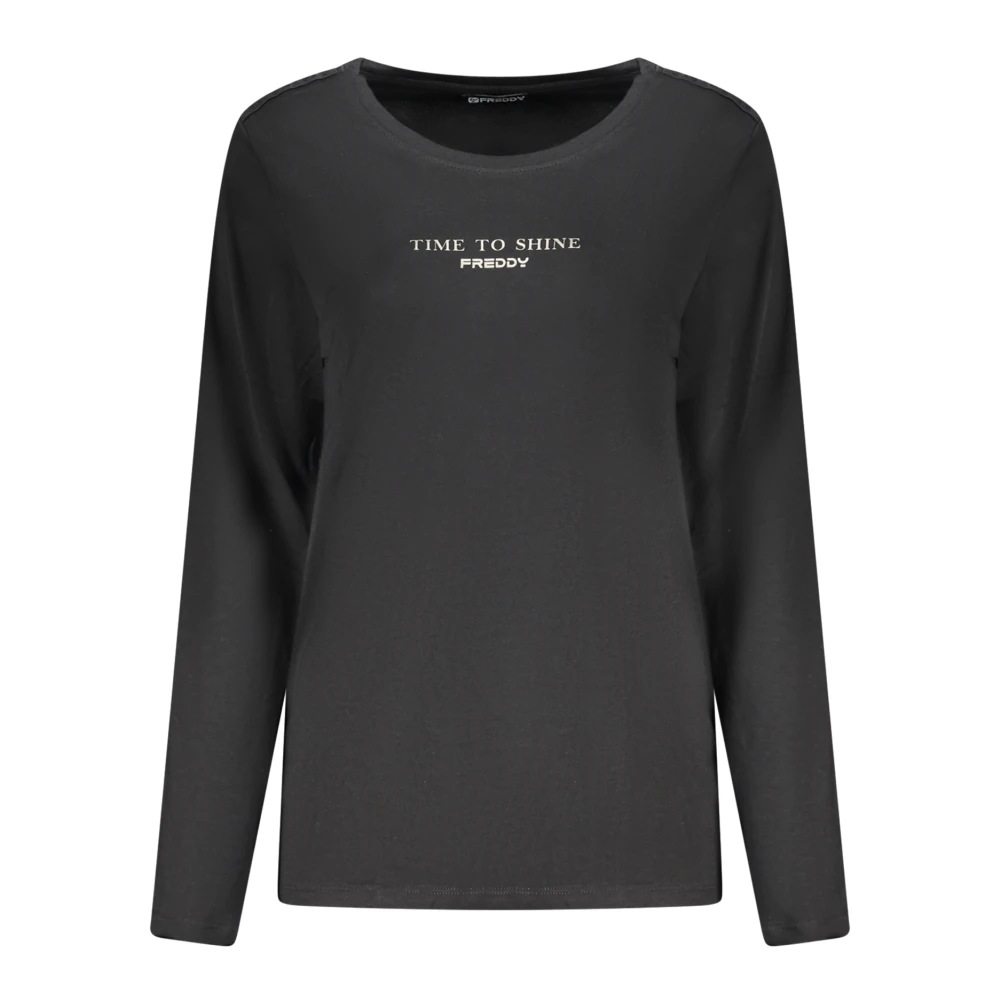 Freddy Women's Black Long Sleeve T-Shirts, S, Long-Sleeved T-Shirt With Logoed Band On The Shoulders
