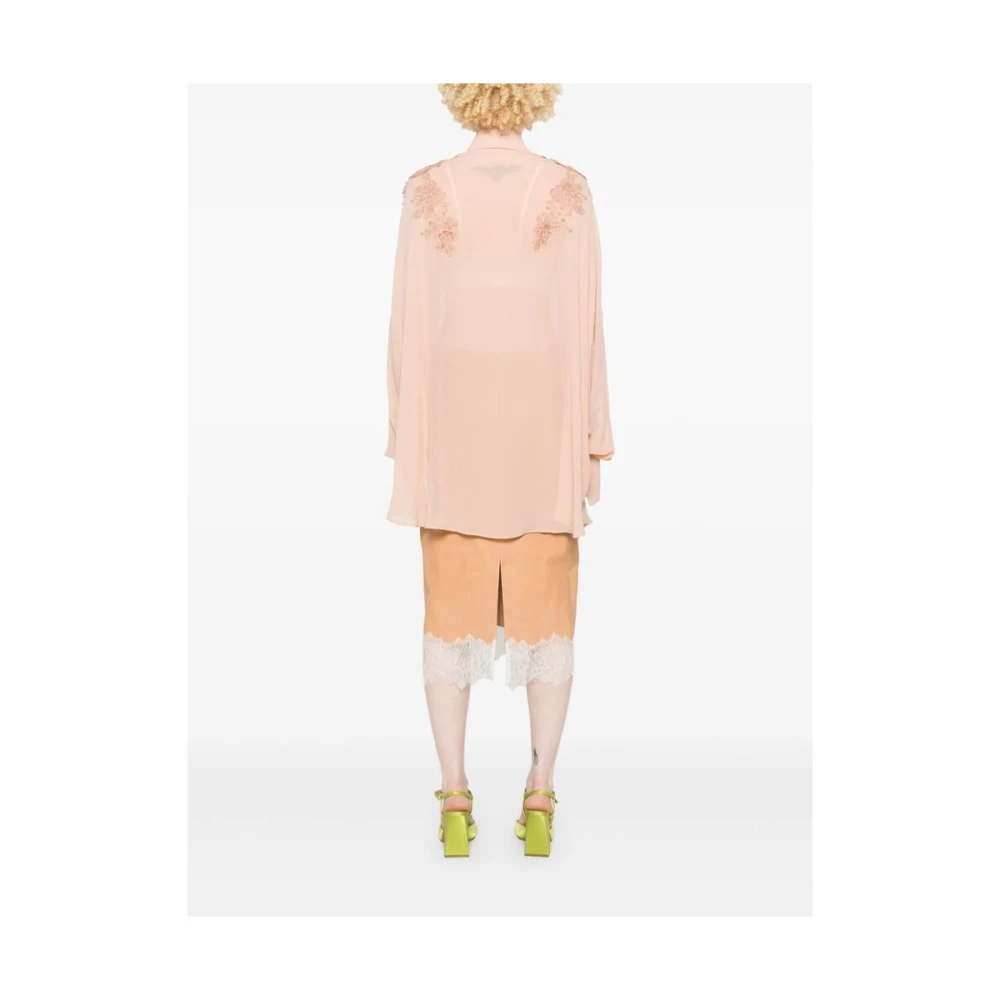 Ermanno Scervino Koraalroze Zijden Kantoverhemd Pink Dames