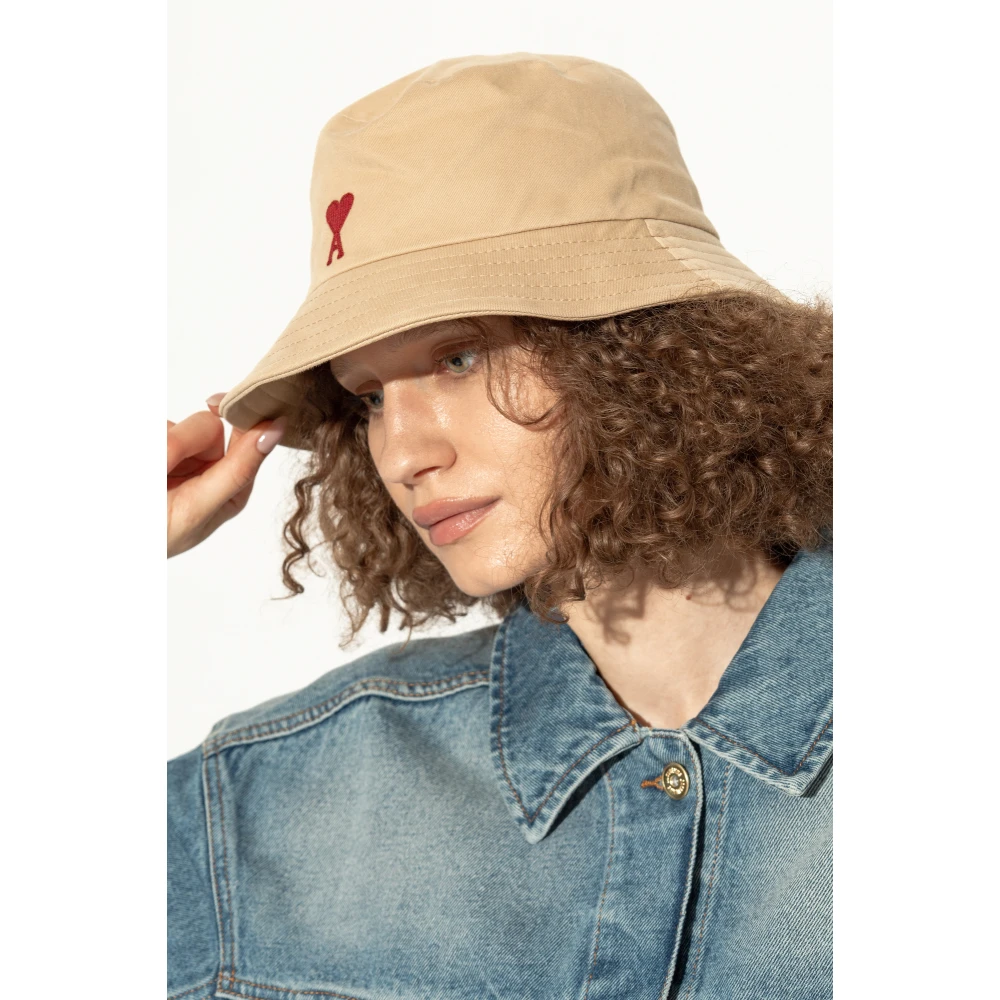 Ami Paris Hoed met logo Beige Unisex
