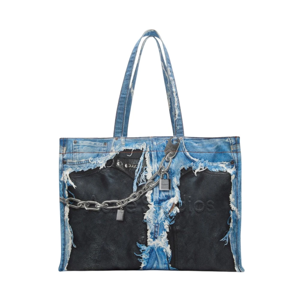 Acne Studios , Shopping Bags, Female, Blue, One Size, Logo Shoulder Tote Bag