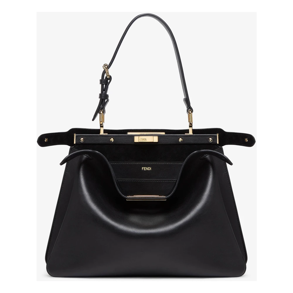 Fendi Zwarte leren schoudertas met draaislot Black Dames