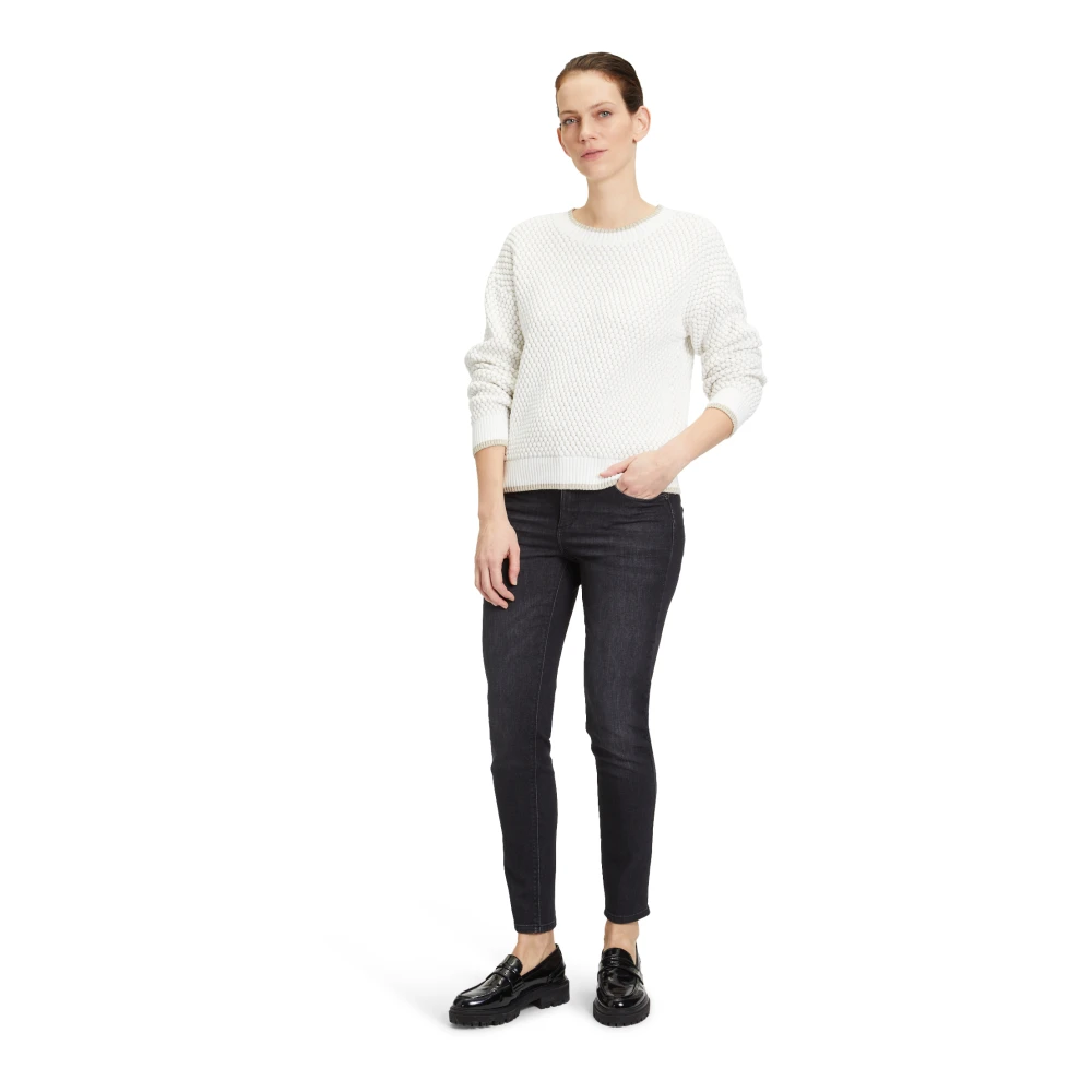 Betty & Co Gestreepte Gebreide Trui White Dames