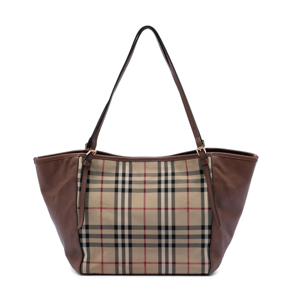 Burberry Vintage Women's Brown Pre-Owned Haymarket Check Tote Bag