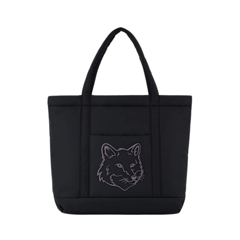 Maison Kitsuné Zwarte Nylon Puffer Shopper Tas Black Dames