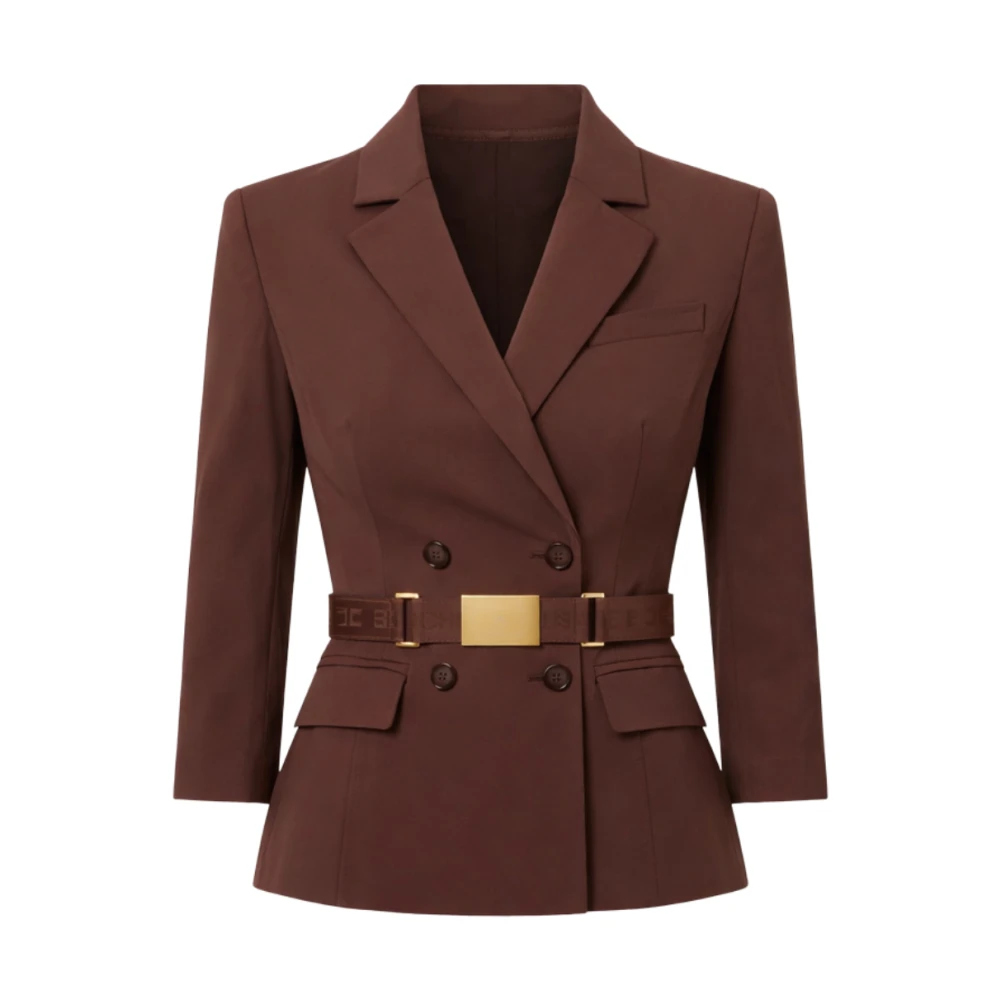 Elisabetta Franchi Brown Blazers, Female, Xs, Technical Bi-Elastic Fabric Jacket