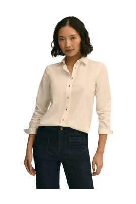Supima Cotton Poplin Blouse med Guldlogoknappar