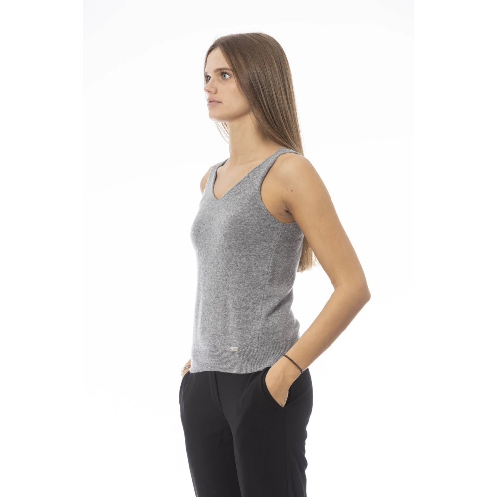 Baldinini V-hals tanktop in fijn geribbeld breisel Gray Dames