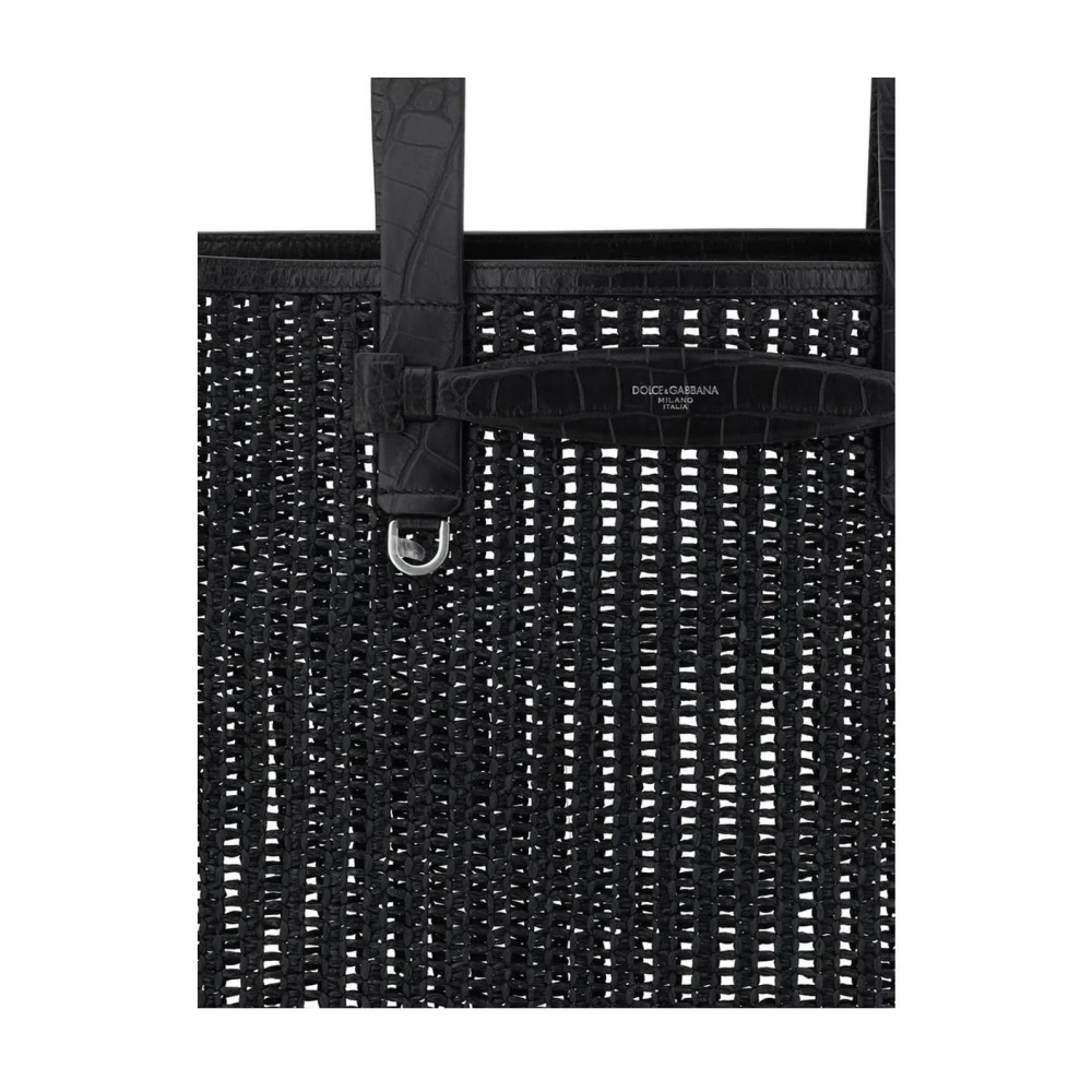 Dolce & Gabbana Geperforeerde Mesh Tote Tas met Monogram Black Heren