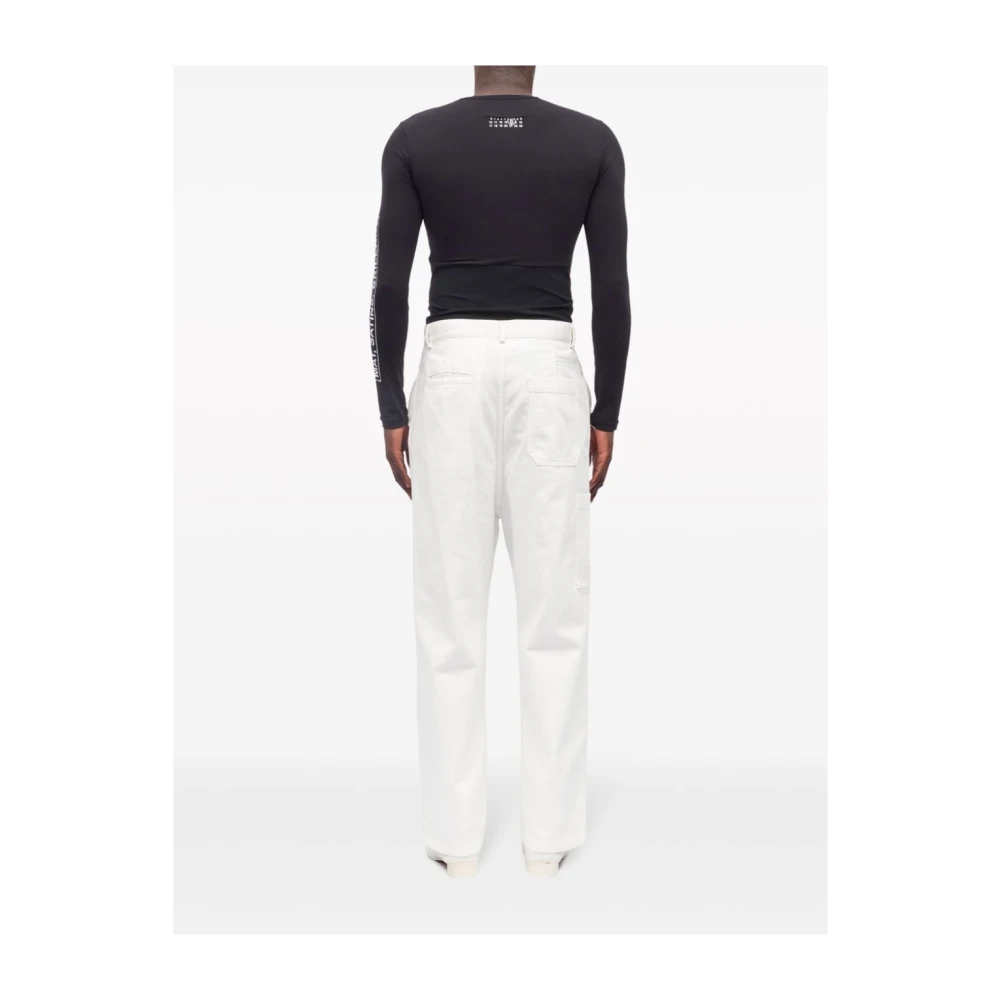 MM6 Maison Margiela Bull Cotton Straight Leg Broek White Heren