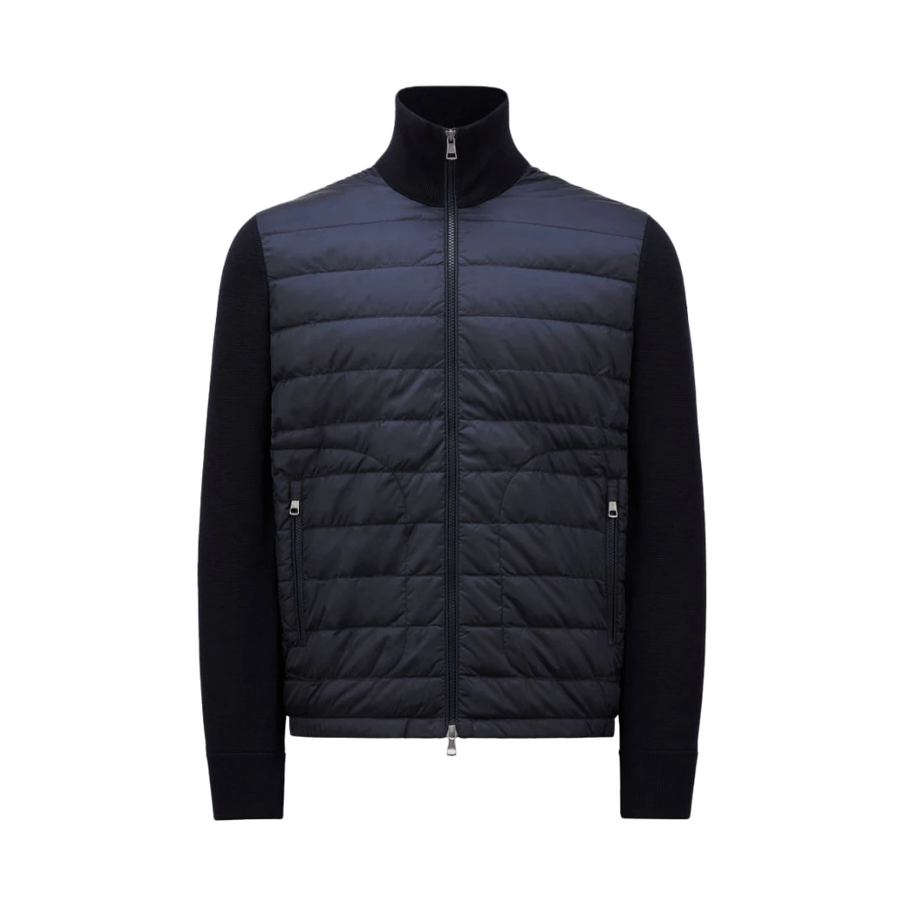 Moncler Marinblå Vadderad Ull Cardigan Blue, Herr