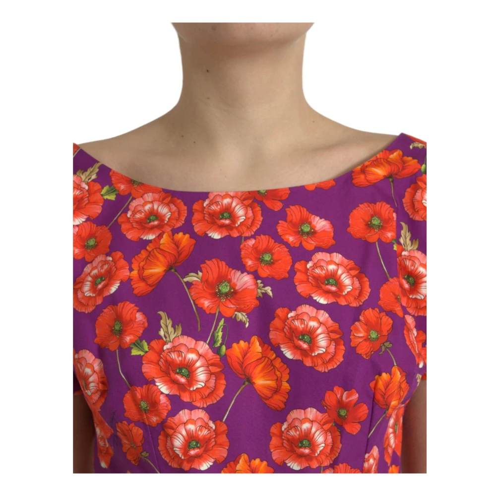 Dolce & Gabbana Klaproos Print Zijden A-Lijn Jurk Multicolor Dames