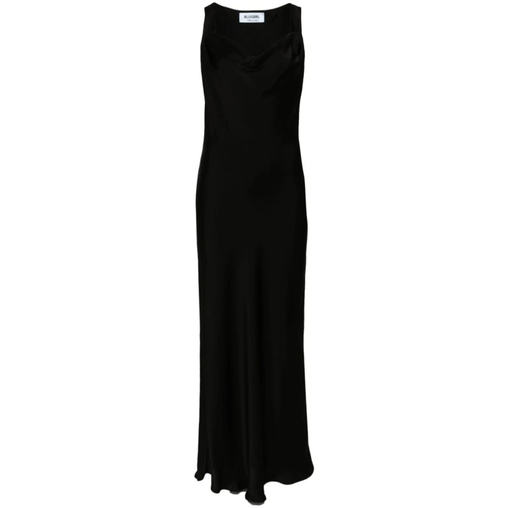 Blugirl Elegante Zwarte Satijnen Draperende Jurk Black Dames