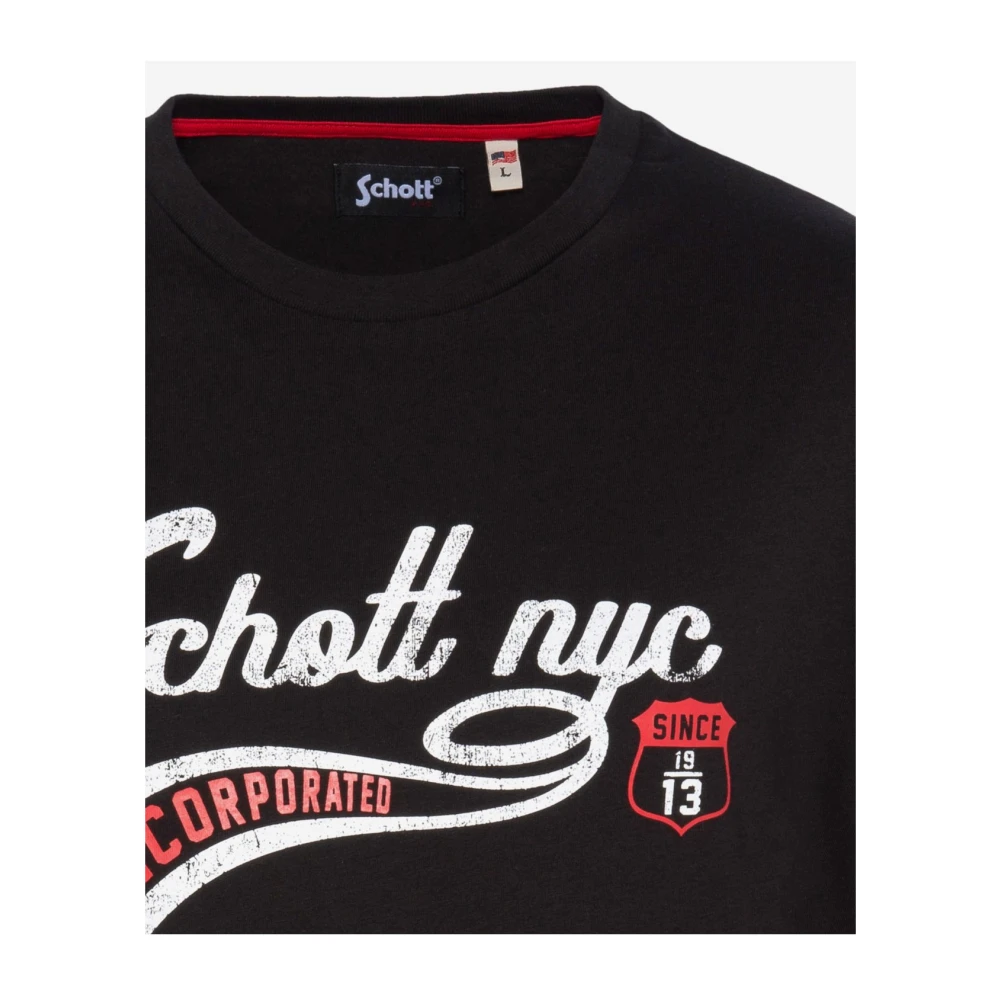 Schott NYC Katoenen handtekening T-shirt Zwart Black Heren