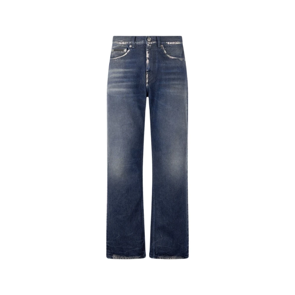 Roberto Cavalli Men's Blue Chain-Embellished Sandblasted Denim Jeans - Straight Fit Jeans - W34 - Jeans