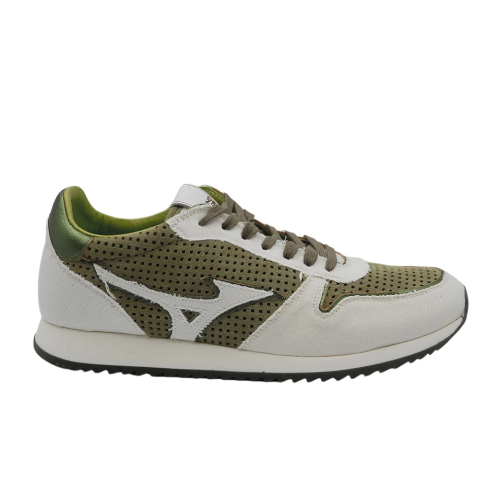 Mizuno Groene lichtgewicht leren en canvas sneakers Heren Schoenen