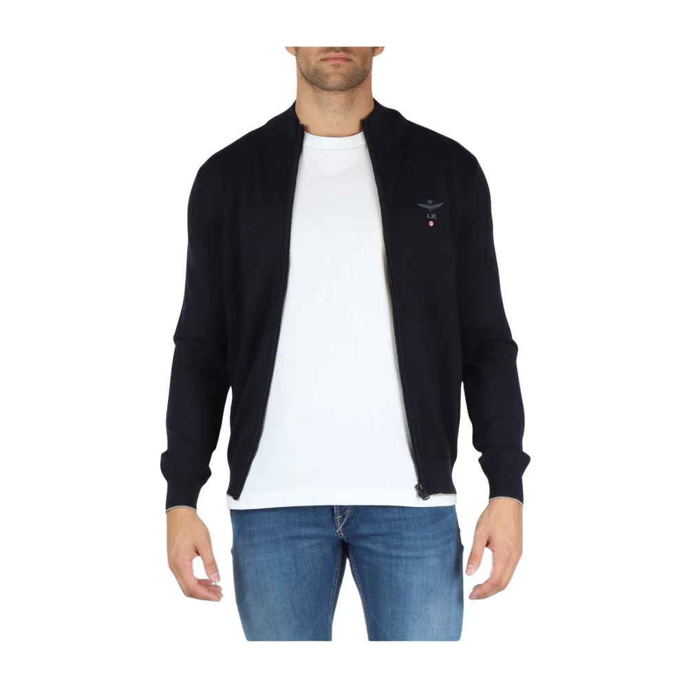 aeronautica militare Wollen Cardigan met Rits Blue Heren