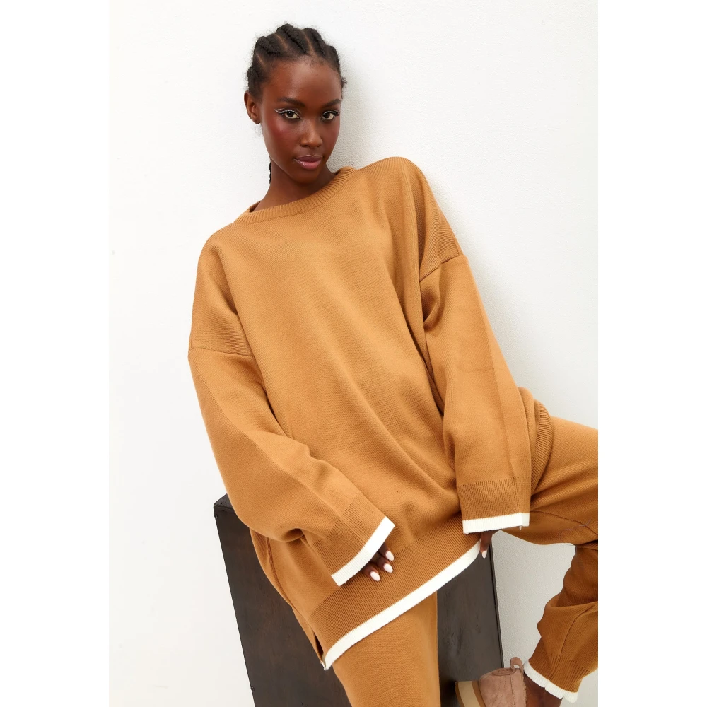 Cesare Gaspari Oversized Jogger set Kameel Brown Dames