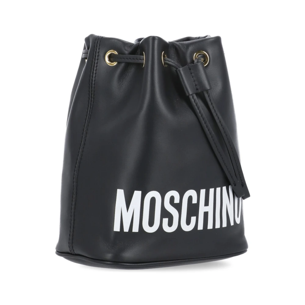 Moschino Zwarte Leren Bucket Tas met Verstelbaar Handvat en Schouderband Black Dames
