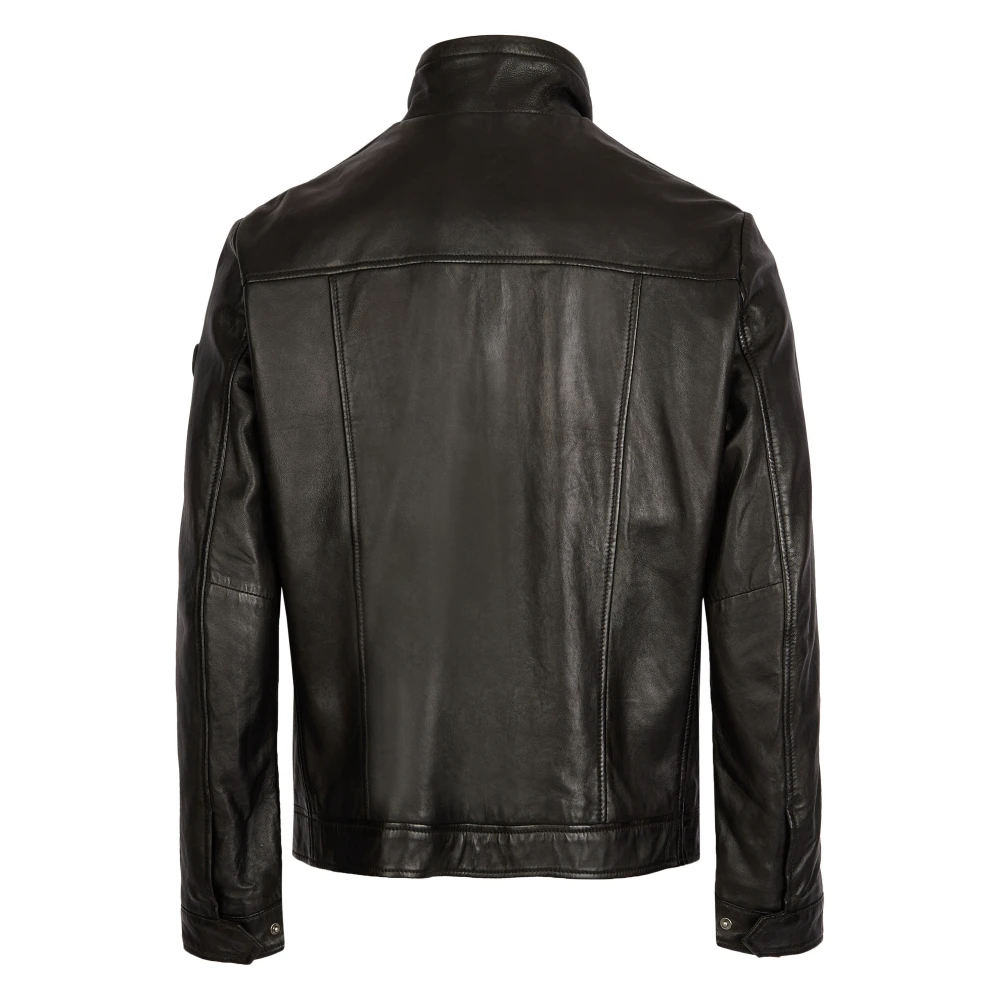 Bugatti Heren Leren Jas met Sportieve Accenten Black Heren