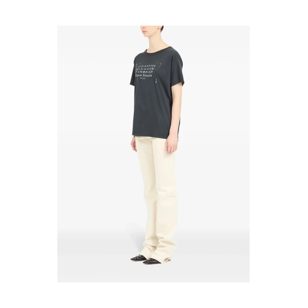 Maison Margiela Donkergrijze Katoenen Logo Print T-shirt Gray Heren
