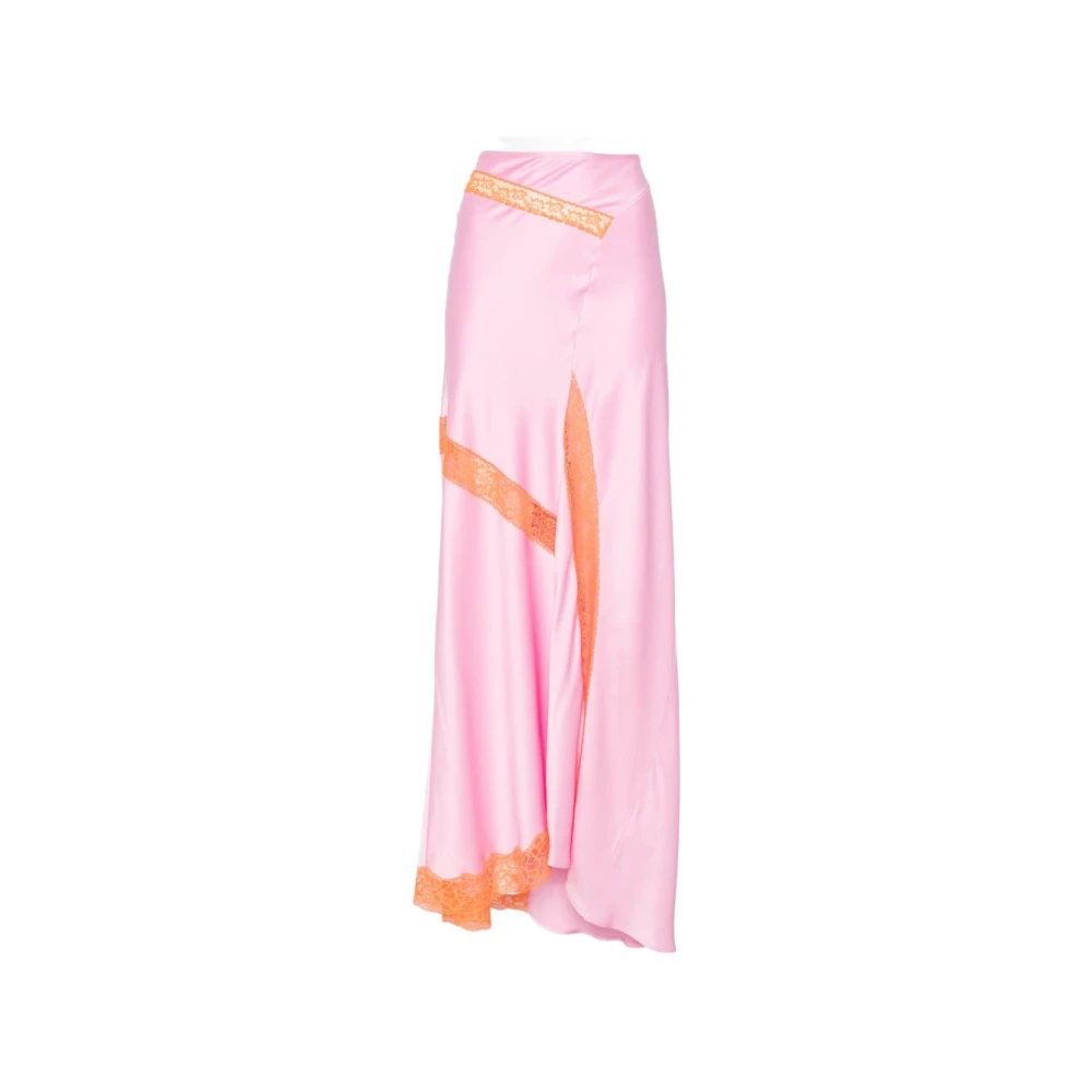 Msgm Pink Lace Slit Skirt - Female - Maxi Skirts - M - Skirts