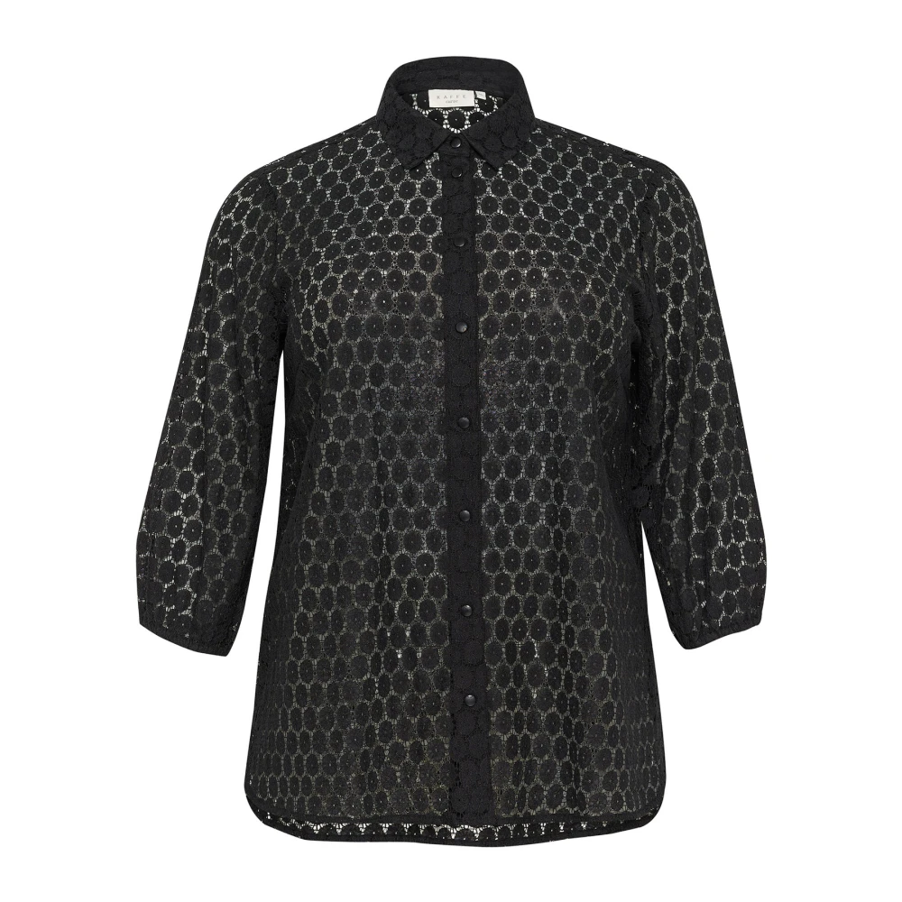 Kaffe Curve Kanten Shirt Zwart Diep Stijlvolle Blouse Black Dames