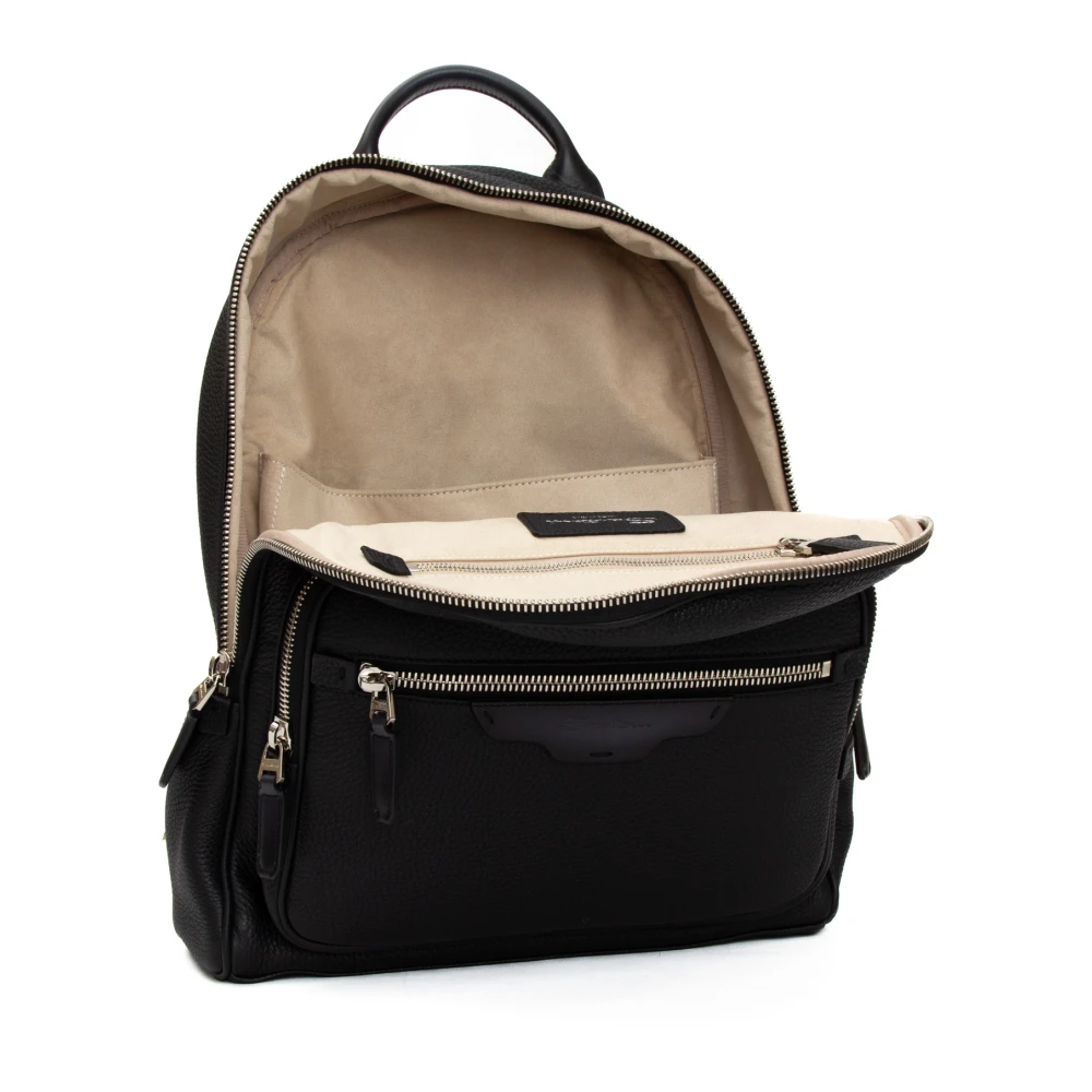 Santoni Zwarte leren rugzak met meerdere vakken Black Dames