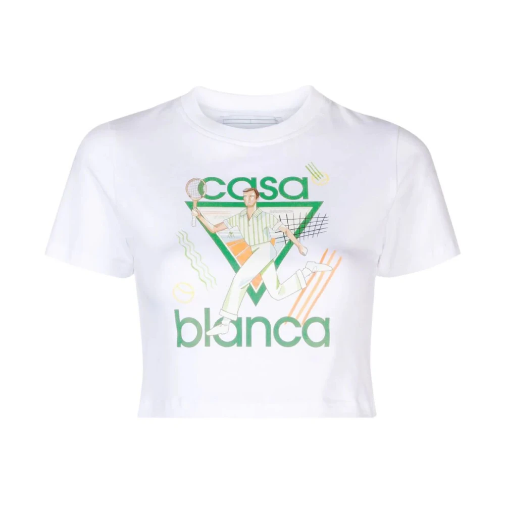 Casablanca Gedrukte Crop T-Shirt White Dames