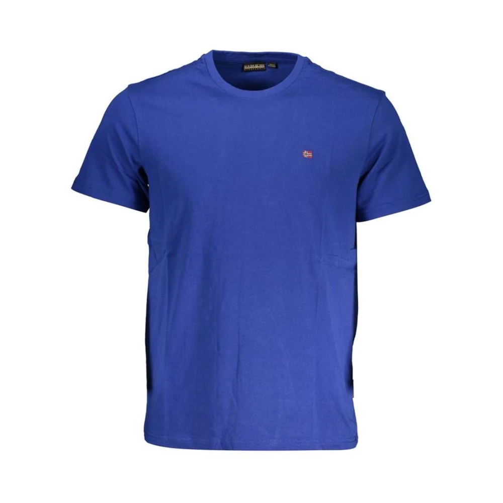 Napapijri Men's Blue T-Shirts, 2XL, Embroidered Cotton T-Shirt