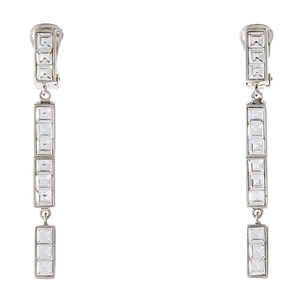 Alessandra Rich Women's Gray Earrings, One Size, Crystal Pendant Drop Earrings