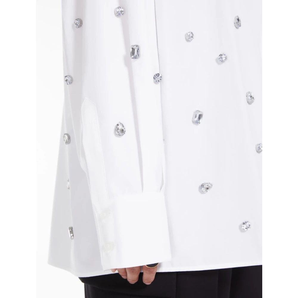 SPORTMAX Oversized Wit Katoenen Poplin Shirt met All Over Strass Applicatie White Dames