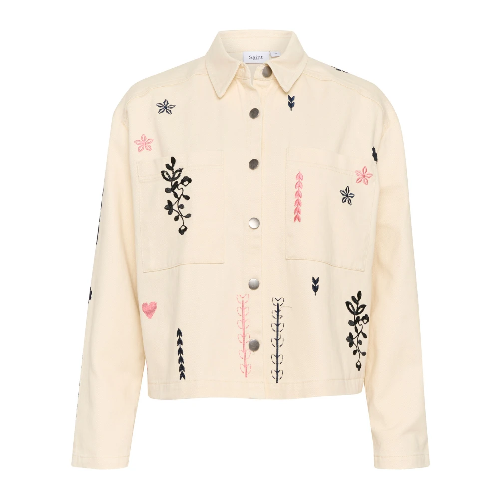 Saint Tropez Geborduurde Denim Jack met Zakken Beige Dames