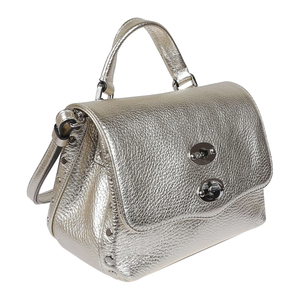 Zanellato Metallic Leren Crossbody Tas Twist Lock Gray Dames