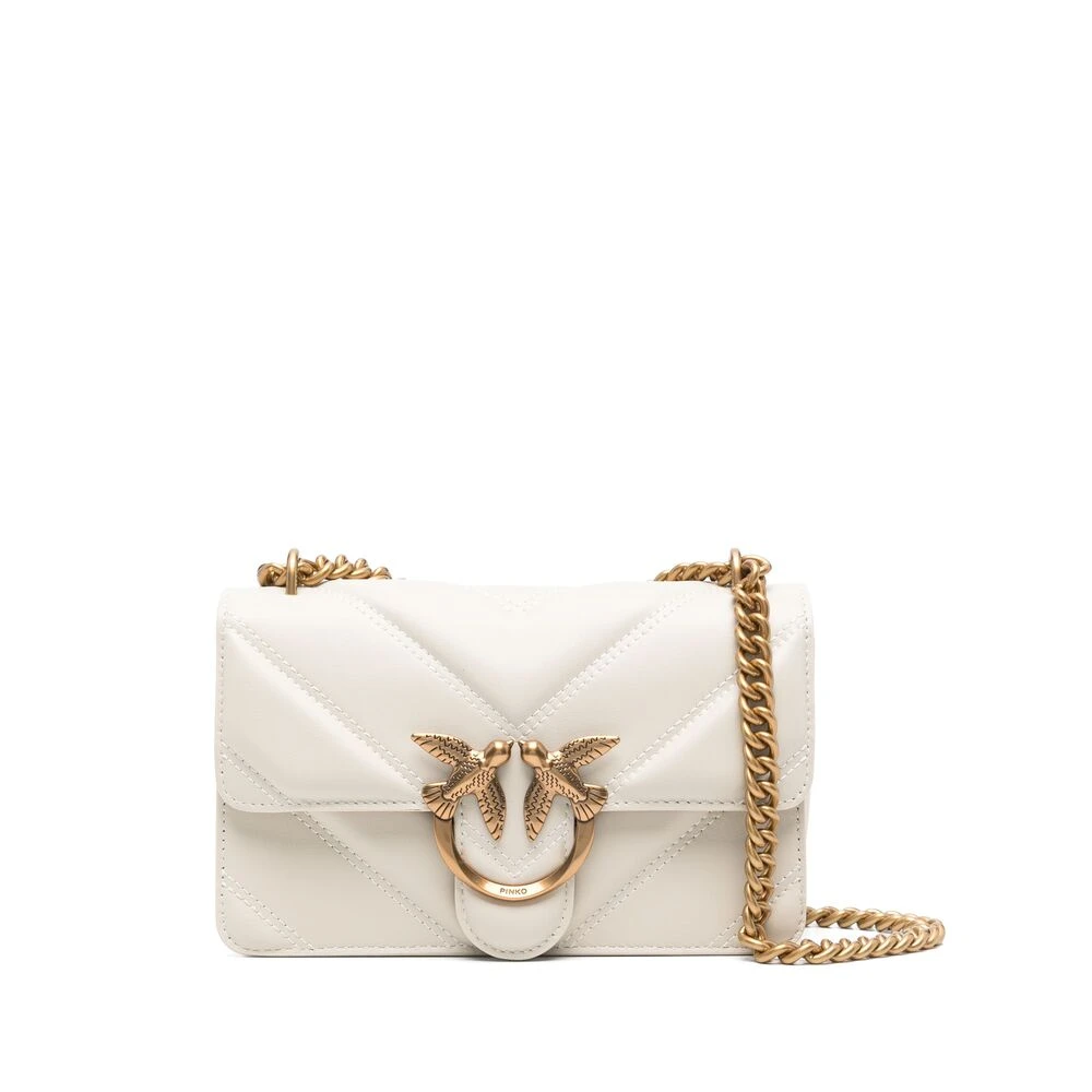 Pinko Witte Leren Schoudertas met Ketting White Dames
