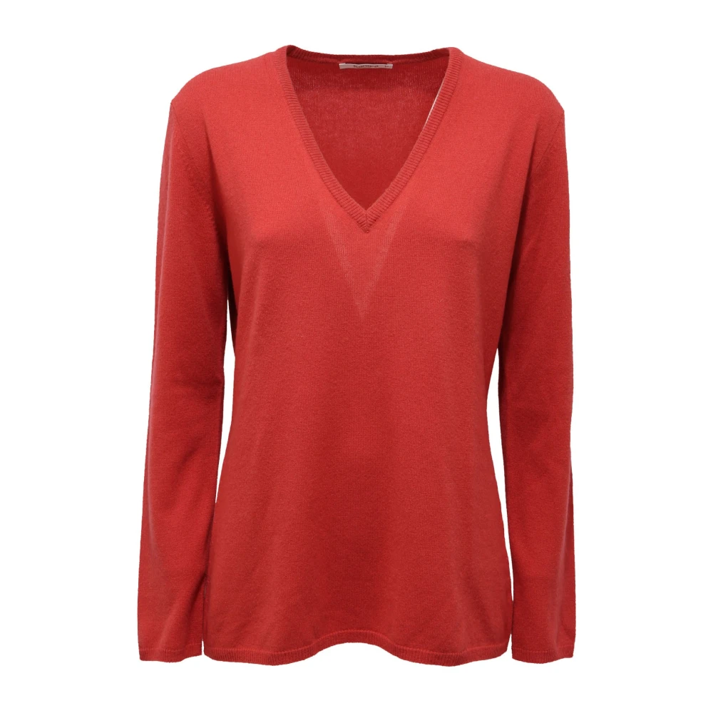 Kangra Women's Red Wool/Cashmere V-Neck Brick Jumper - V-Neck Knitwear - Xl - Knitwear