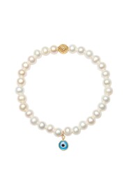Wristband with White Pearls and Blue Evil Eye Charm