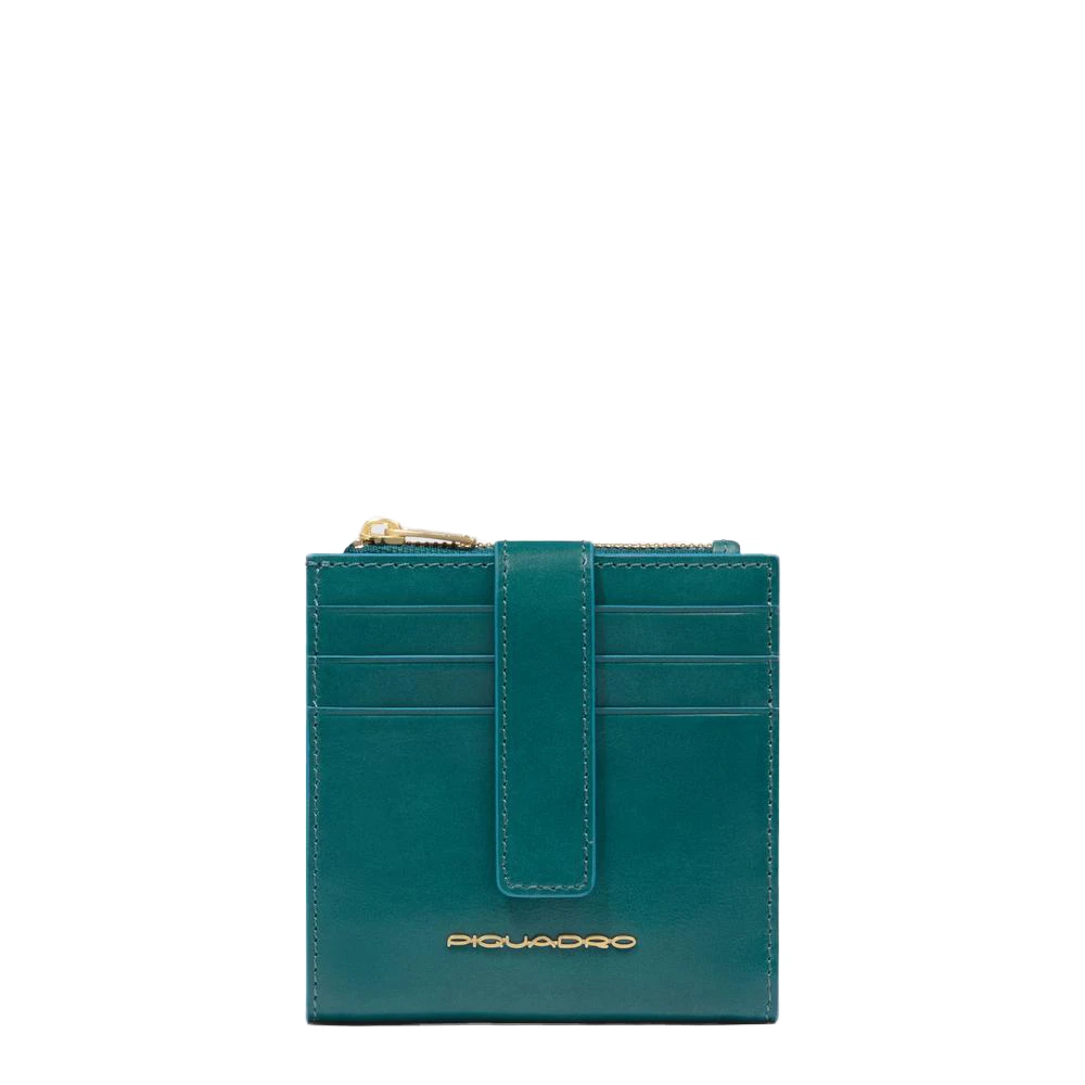 Piquadro Men's Green Wallets & Cardholders, One Size, Leather Wo's Cardholder With Zipped Money Pocket And Rfid Protection