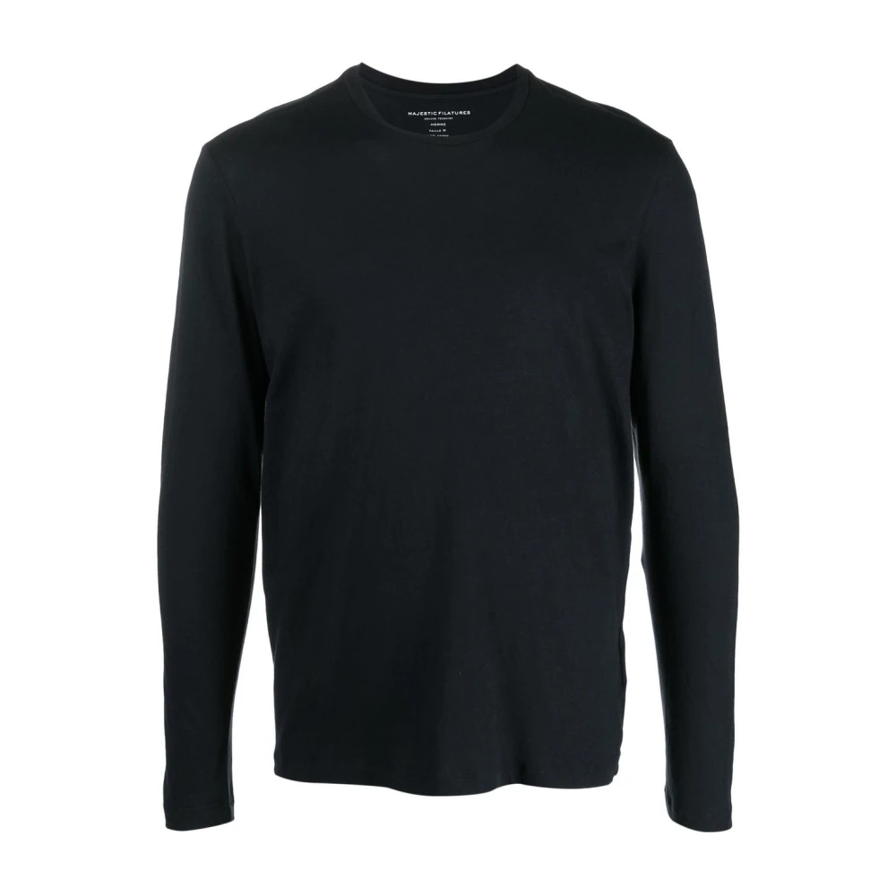 Majestic filatures Blauwe Zachte Ronde Hals Lange Mouw T-shirts Blue Heren