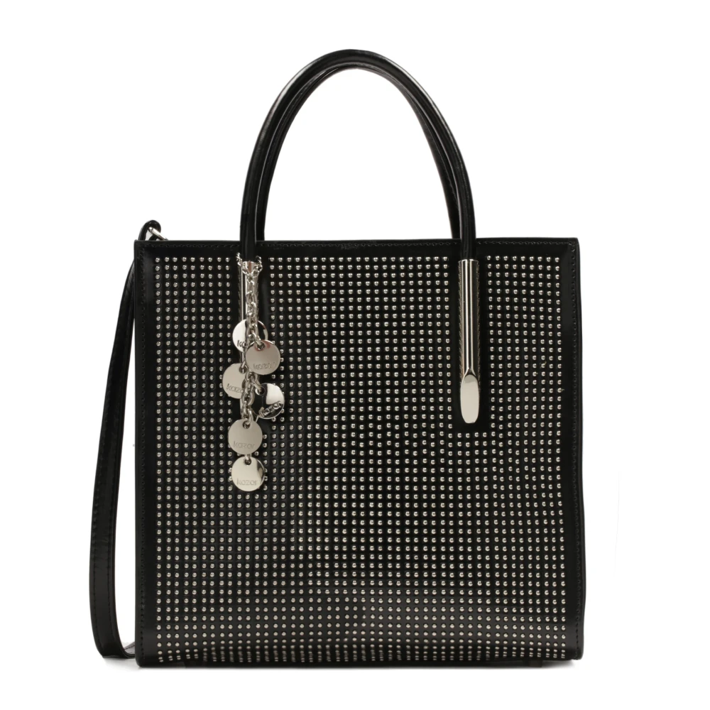 Kazar Zwarte handtas met sleutelhanger versierd met zilveren strass steentjes Black Dames