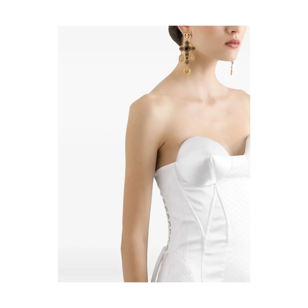 Dolce & Gabbana Witte Bustier Jurk met Vetersluiting White Dames
