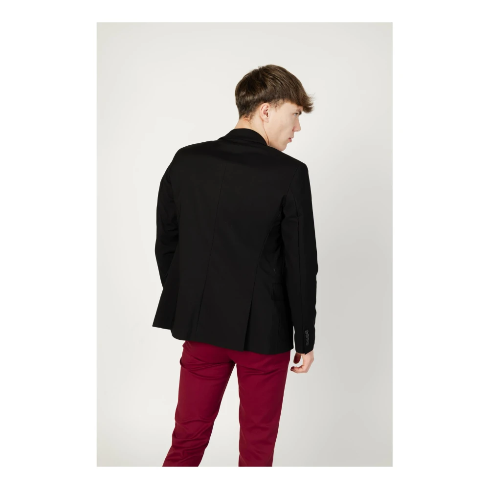 Gianni Lupo Zwarte Button-Up Blazer voor Mannen Black Heren