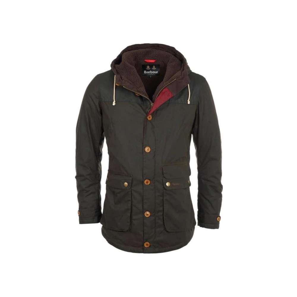Barbour Uomo Verde Parka In Cotone Cerato Game Oliva