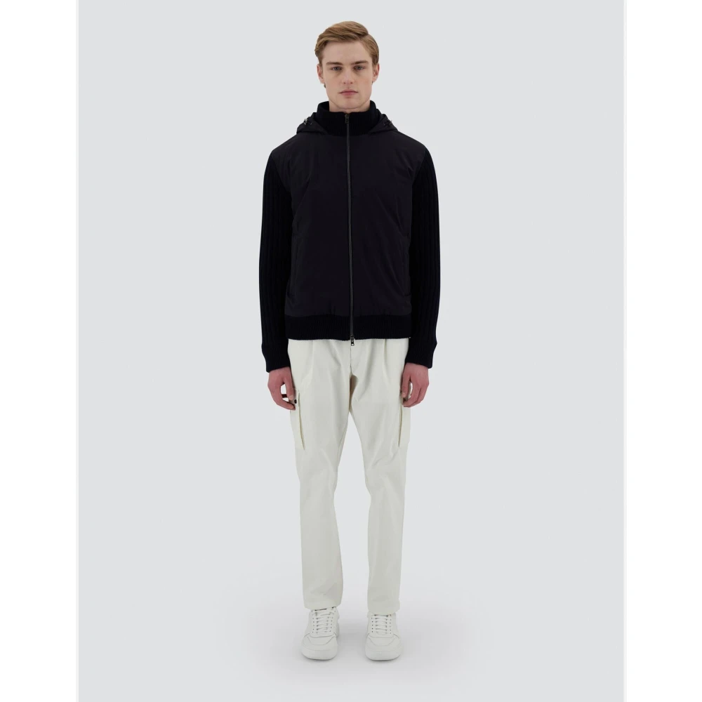 Herno Infinity Wool Rib Cardigan Light Nylon Black Heren